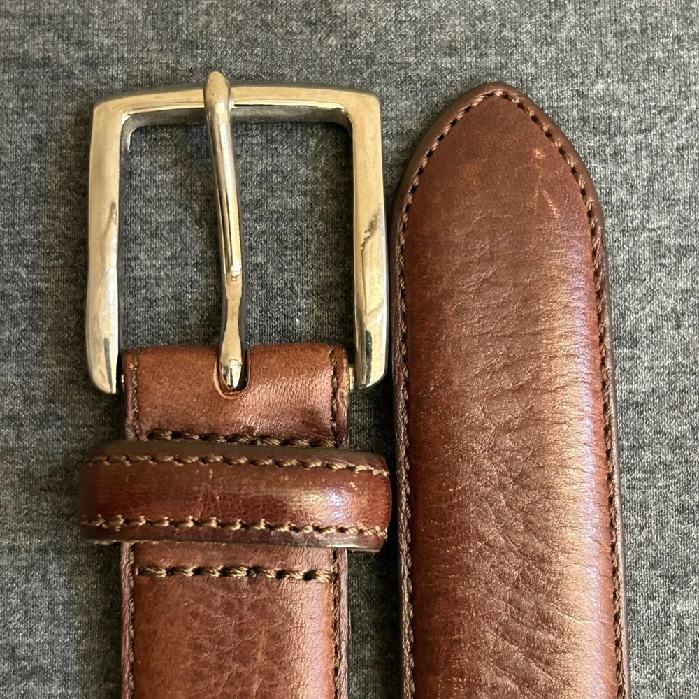 Polo Ralph Lauren Leather Belt Men's Size 38 Brown Made in Italy Silver Buckle